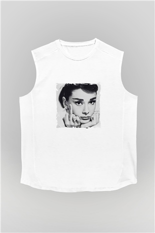 Audrey Hepburn Unisex Baskılı Beyaz Kolsuz Tişört
