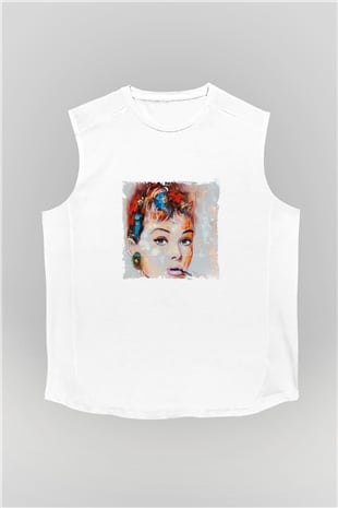 Audrey Hepburn Unisex Baskılı Beyaz Kolsuz Tişört