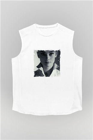 Audrey Hepburn Unisex Baskılı Beyaz Kolsuz Tişört