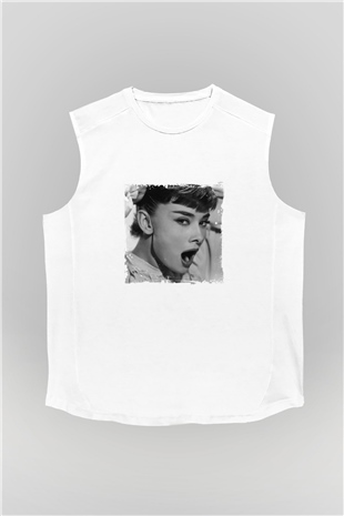 Audrey Hepburn Unisex Baskılı Beyaz Kolsuz Tişört