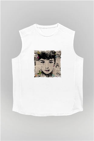 Audrey Hepburn Unisex Baskılı Beyaz Kolsuz Tişört