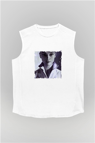 Audrey Hepburn Unisex Baskılı Beyaz Kolsuz Tişört