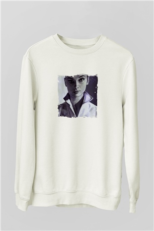 Audrey Hepburn Unisex Baskılı Beyaz Sweatshirt