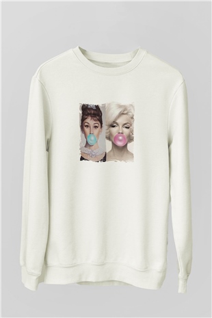 Audrey Hepburn Unisex Baskılı Beyaz Sweatshirt