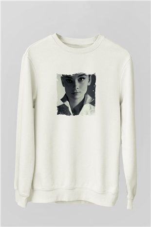 Audrey Hepburn Unisex Baskılı Beyaz Sweatshirt
