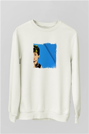 Audrey Hepburn Unisex Baskılı Beyaz Sweatshirt