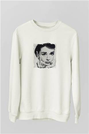 Audrey Hepburn Unisex Baskılı Beyaz Sweatshirt