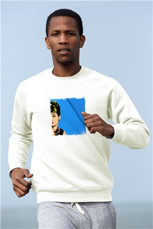Audrey Hepburn Unisex Baskılı Beyaz Sweatshirt