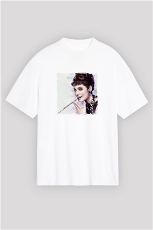 Audrey Hepburn Oversize Baskılı Beyaz Tişört