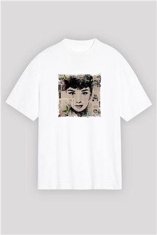 Audrey Hepburn Oversize Baskılı Beyaz Tişört