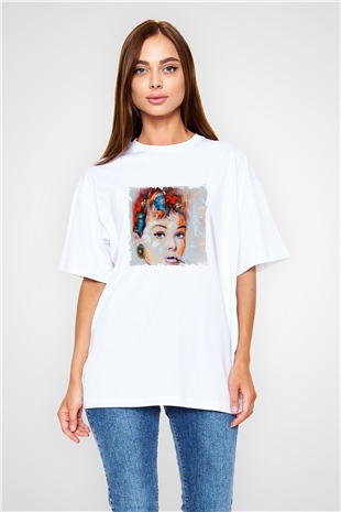 Audrey Hepburn Oversize Baskılı Beyaz Tişört