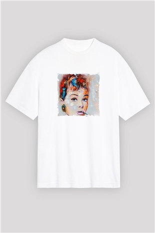 Audrey Hepburn Oversize Baskılı Beyaz Tişört