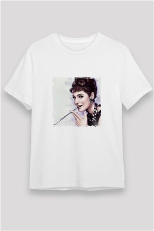 Audrey Hepburn Unisex Baskılı Beyaz Tişört
