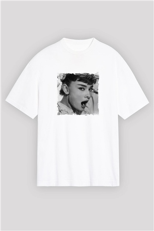 Audrey Hepburn Oversize Baskılı Beyaz Tişört