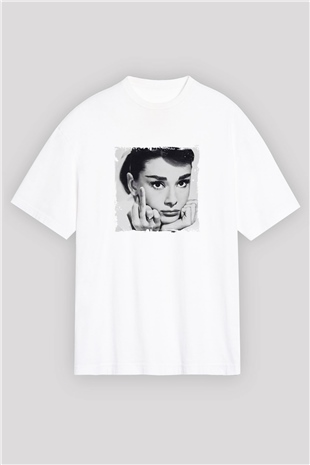 Audrey Hepburn Oversize Baskılı Beyaz Tişört