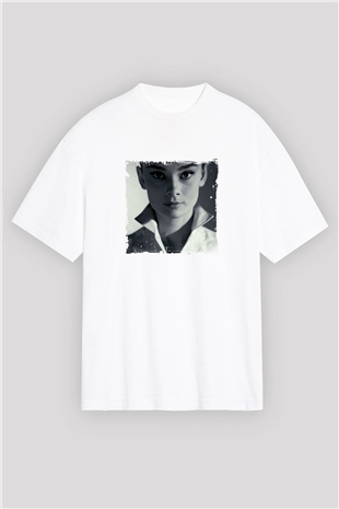 Audrey Hepburn Oversize Baskılı Beyaz Tişört