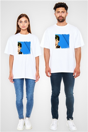 Audrey Hepburn Oversize Baskılı Beyaz Tişört