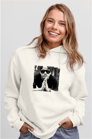 August Alsina Baskılı Unisex Beyaz Hoodie