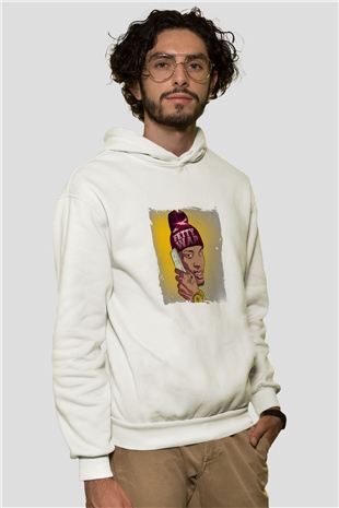 August Alsina Baskılı Unisex Beyaz Hoodie