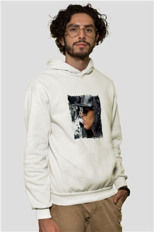 August Alsina Baskılı Unisex Beyaz Hoodie