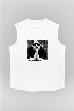 August Alsina Baskılı Unisex Beyaz Kolsuz Tişört