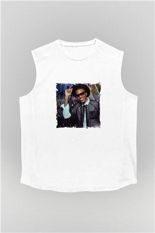 August Alsina Baskılı Unisex Beyaz Kolsuz Tişört
