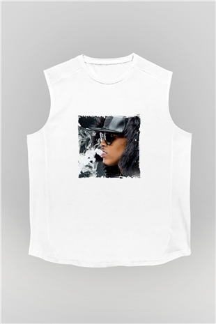 August Alsina Baskılı Unisex Beyaz Kolsuz Tişört