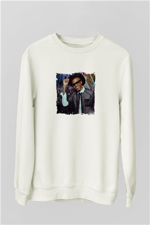 August Alsina Baskılı Unisex Beyaz Sweatshirt