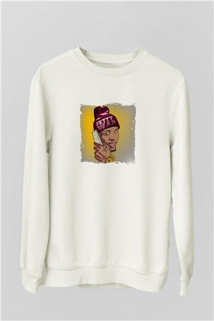 August Alsina Baskılı Unisex Beyaz Sweatshirt