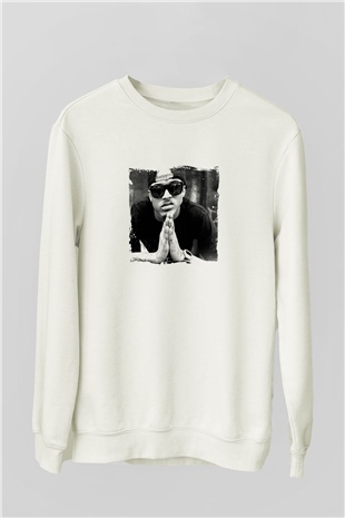 August Alsina Baskılı Unisex Beyaz Sweatshirt