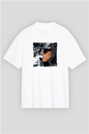 August Alsina Baskılı Oversize Beyaz Tişört