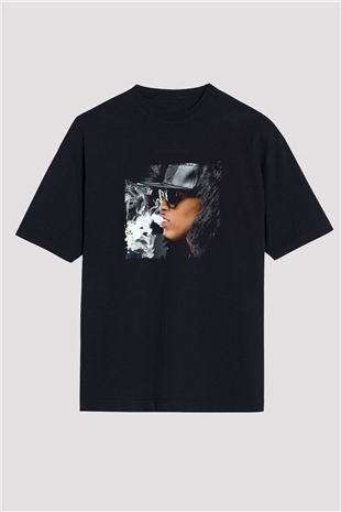 August Alsina Baskılı Unisex Oversize Siyah Tişört