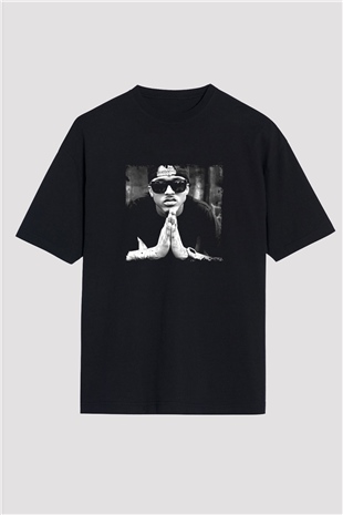 August Alsina Baskılı Unisex Oversize Siyah Tişört