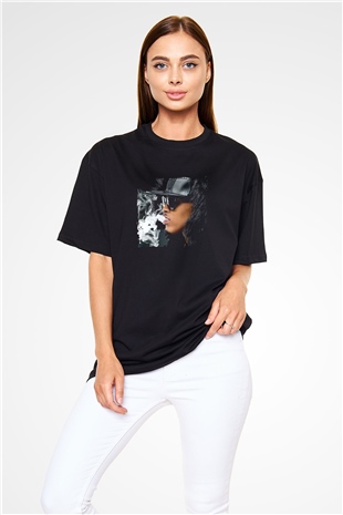 August Alsina Baskılı Unisex Oversize Siyah Tişört