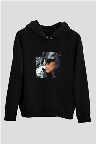 August Alsina Baskılı Unisex Siyah Hoodie
