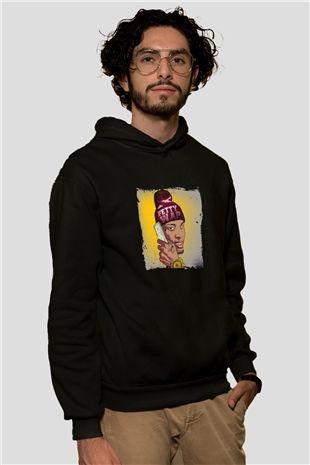 August Alsina Baskılı Unisex Siyah Hoodie