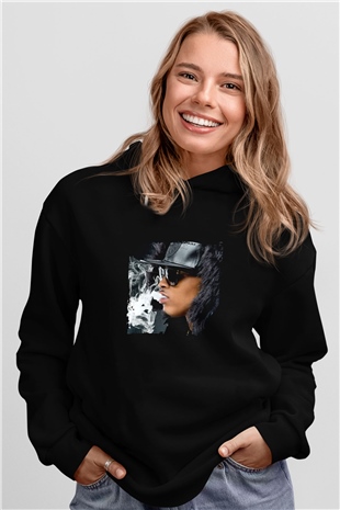 August Alsina Baskılı Unisex Siyah Hoodie
