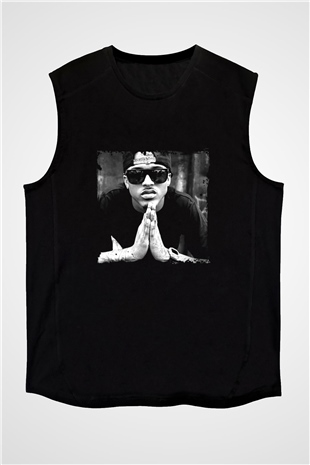 August Alsina Baskılı Unisex Siyah Kolsuz Tişört