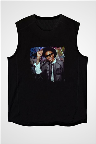 August Alsina Baskılı Unisex Siyah Kolsuz Tişört