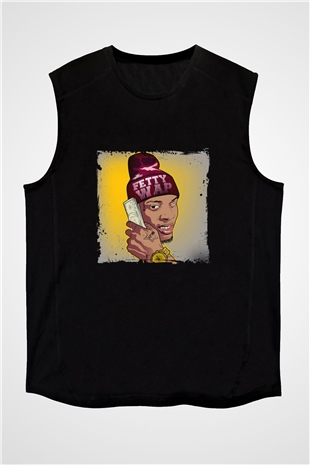 August Alsina Baskılı Unisex Siyah Kolsuz Tişört