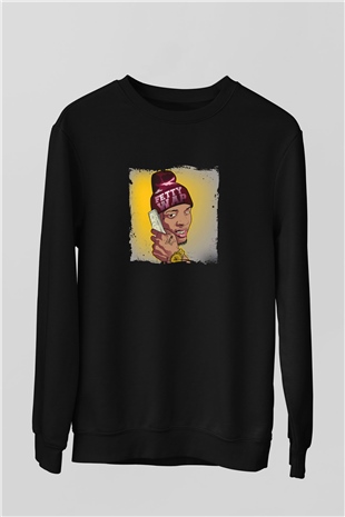 August Alsina Baskılı Unisex Siyah Sweatshirt