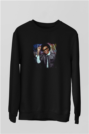 August Alsina Baskılı Unisex Siyah Sweatshirt
