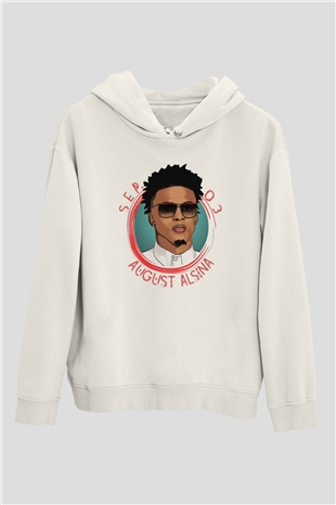 August Alsina Beyaz Unisex Kapüşonlu Sweatshirt