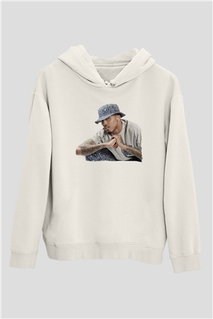 August Alsina Beyaz Unisex Kapüşonlu Sweatshirt