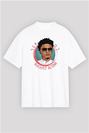 August Alsina Beyaz Oversize Tişört Oversize T-shirt - TişörtFabrikası