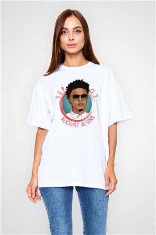 August Alsina Beyaz Oversize Tişört Oversize T-shirt - TişörtFabrikası