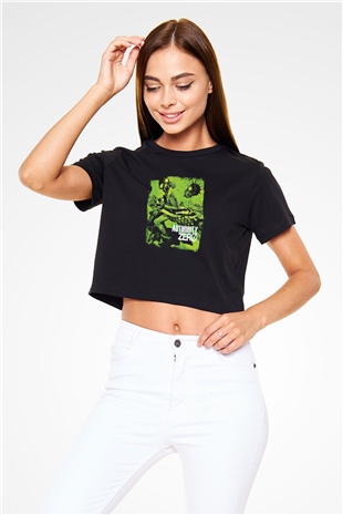 Authority Zero Baskılı Unisex Siyah Crop Top Tişört