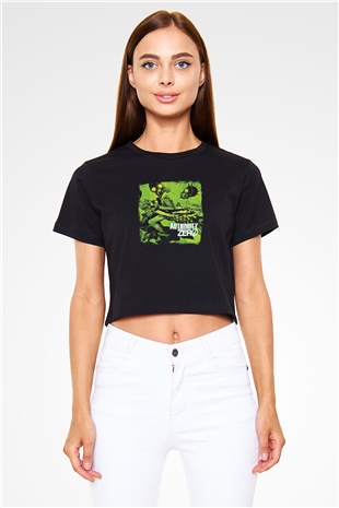 Authority Zero Baskılı Unisex Siyah Crop Top Tişört