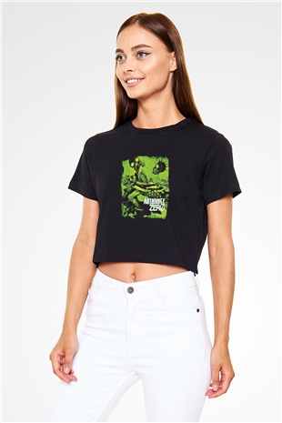 Authority Zero Baskılı Unisex Siyah Crop Top Tişört