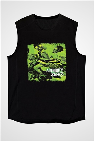 Authority Zero Baskılı Unisex Siyah Kolsuz Tişört